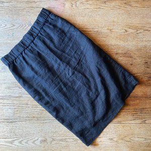 Women's Medium J. Crew black 100% Linen Lined Elastic Waist Skirt Mid Length